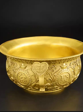 如意聚宝盆摆件黄铜中式客厅办公室店铺招聚财供奉乔迁开业礼品