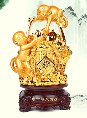 客厅办公室猴子聚宝盆摆件可旋转