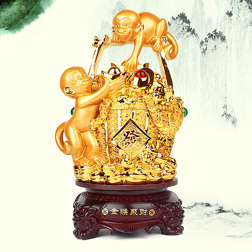 猴子聚宝盆摆件元宝金猴聚宝工艺品家居风水吉祥物属相猴开业礼品 - 图1
