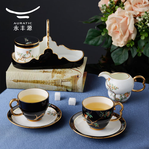 永丰源石榴家园杯碟套装花卉陶瓷咖啡杯套装轻奢下午茶茶具礼盒装 - 图2