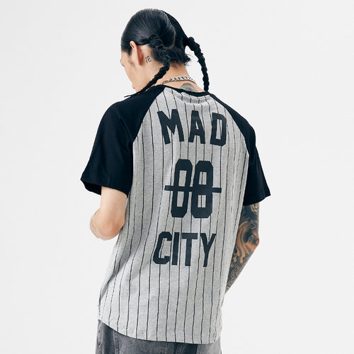 JOKESTER夏季原创潮牌条纹棒球上衣海魂衫短袖圆领休闲男字母T恤 - 图2