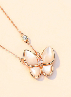 蝴蝶白贝母纯银轻奢小众锁骨链