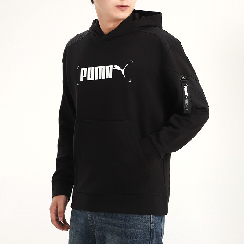 Puma/彪马 Nu-tility LOGO经典休闲百搭连帽卫衣 男款 黑色 - 图1