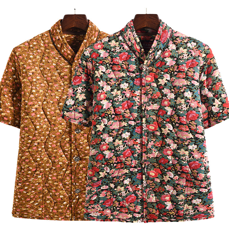 妈妈半袖棉马甲女秋冬季外穿棉坎肩加棉厚款老奶奶中袖棉马夹外套