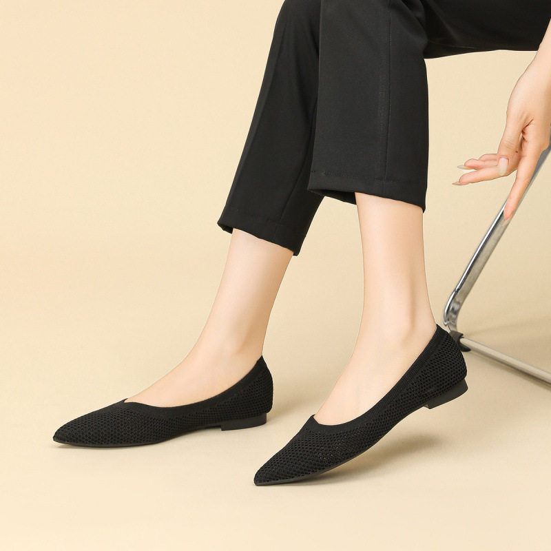针织单鞋女法式夏季新款一脚蹬软底飞织鞋镂空透气浅口尖头平底鞋,淘宝优惠券,粉丝福利购,淘宝优惠卷