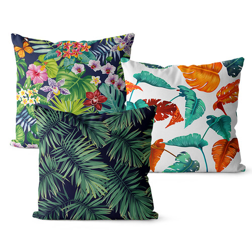 热带雨林棉麻沙发抱枕客厅装饰双面图案植物花卉床头办公室腰靠垫 - 图1