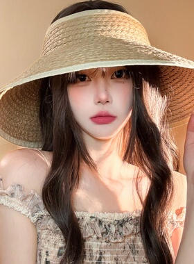 夏季空顶大檐防晒草帽女沙滩