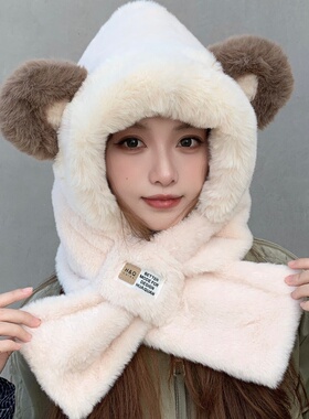 2026新款加绒加厚帽子围巾一体女