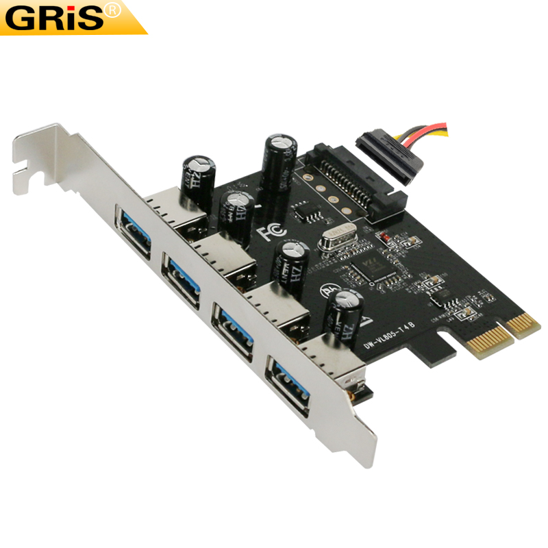 GRIS 台式机PCI-E转USB 3.0扩展卡电脑15P供电HUB集线器4口转接线 - 图0