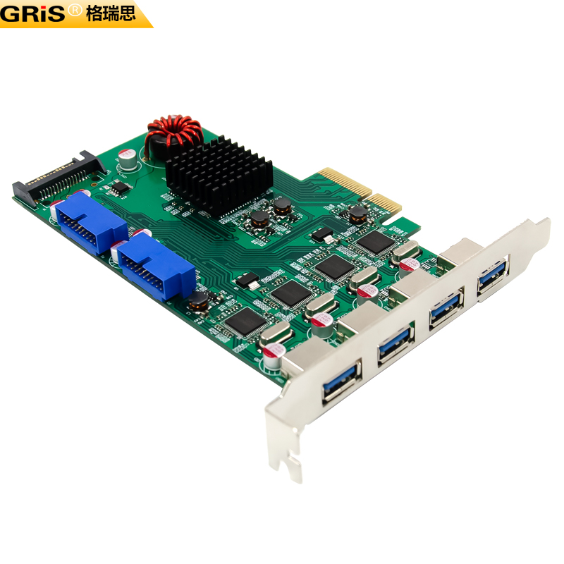 GRIS 8口PCI-E转3.0扩展卡台式机电脑前置面板USB连接线19P转换器 - 图0