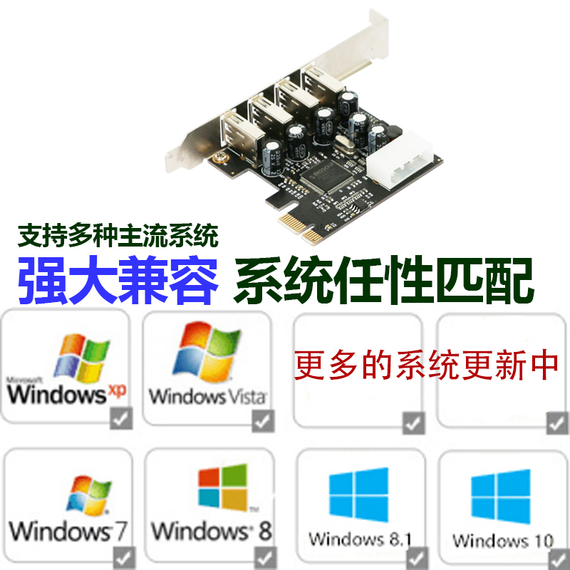 GRIS台式机PCI-E2.0连接器电脑USB扩展卡HUB工业级小机箱2U短挡板