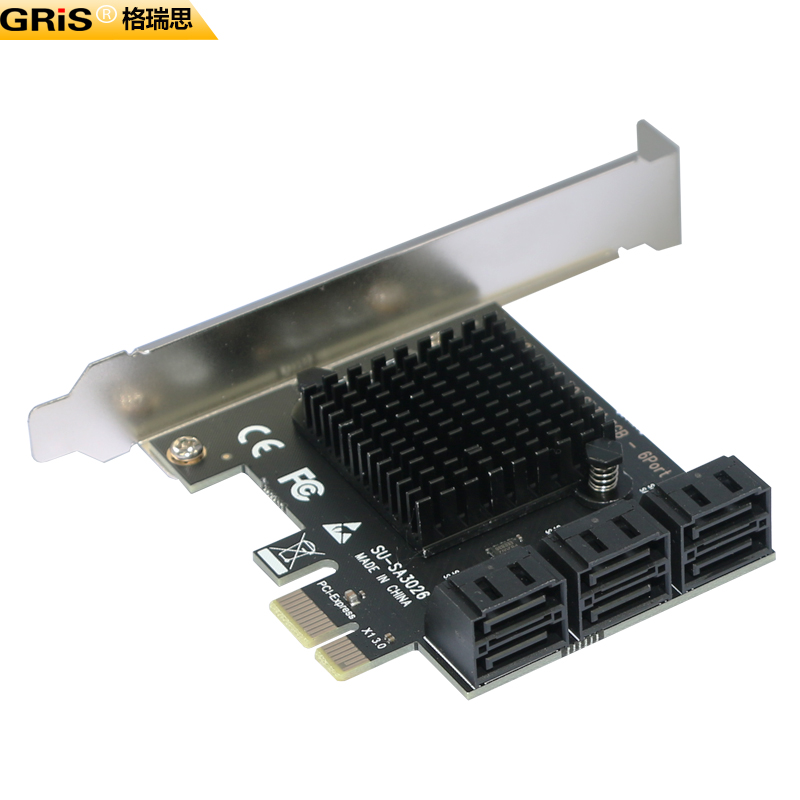 GRIS 6口PCI-E转SATA 3.0 X1扩展卡6Gbps高速不支持raid阵列卡电脑SSD固态硬盘转接台式机服务器Serial ATA线-图2