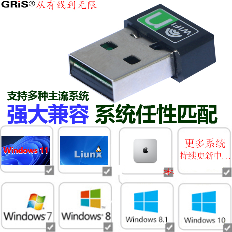 GRIS win11 10 8 7 XP系统免驱动USB无线网卡Realtek瑞昱RTL8188GU迷你MINI台式机笔记本电脑WIFI4接收器150M - 图1