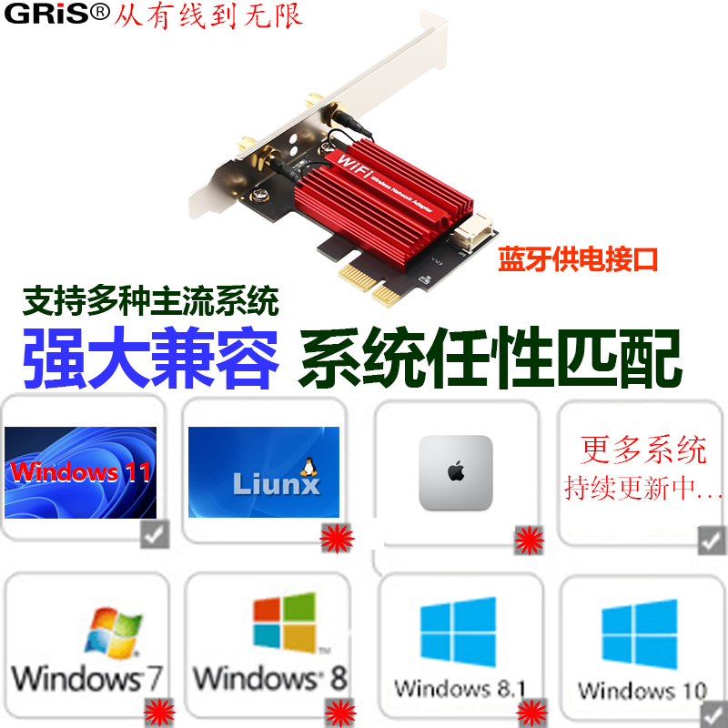 GRIS WIFI5台式机PCI-E双频无线网卡千兆WIFI接收器Intel英特尔8265AC电脑1200M蓝牙适配器4.2短挡板2U小机箱 - 图1