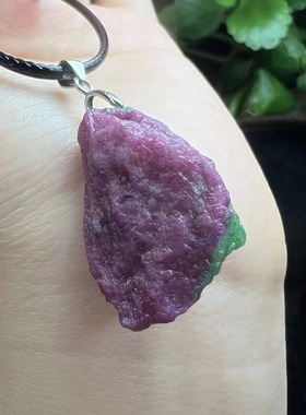 好记水晶红绿宝原石吊坠s925银扣搭配皮绳随机发小众高级送朋友