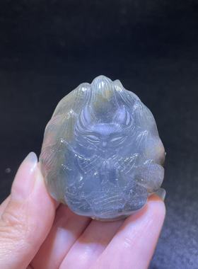 好记水晶各种颜色兔毛九尾狐吊坠纯手工雕刻项链毛衣链配饰送朋友