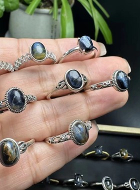 好记水晶彼得石戒指s925银镶嵌时尚复古精致随机发送朋友生日礼物