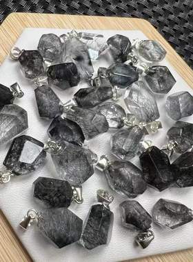 好记水晶黑银发形刻面吊坠s925银镶嵌简约时尚高级精致感随机发货