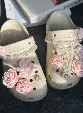 洞洞鞋配饰高级感花朵骨白色泡芙花束鞋扣装饰diy鞋花女