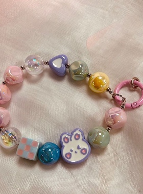 手机链条串珠小清新兔子串珠手链条