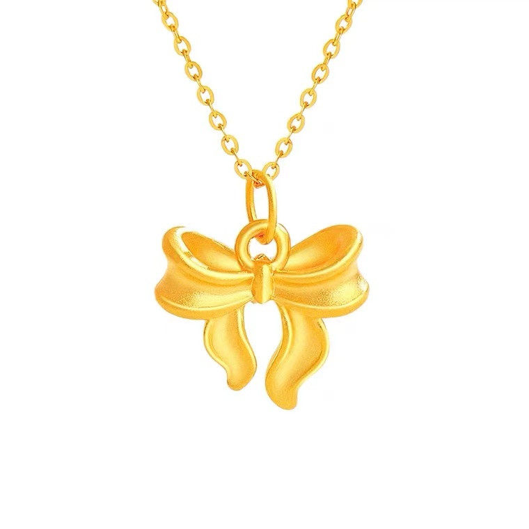 在逃公主黄金蝴蝶结项链女足金吊坠纯金挂坠送女友情人节生日礼物