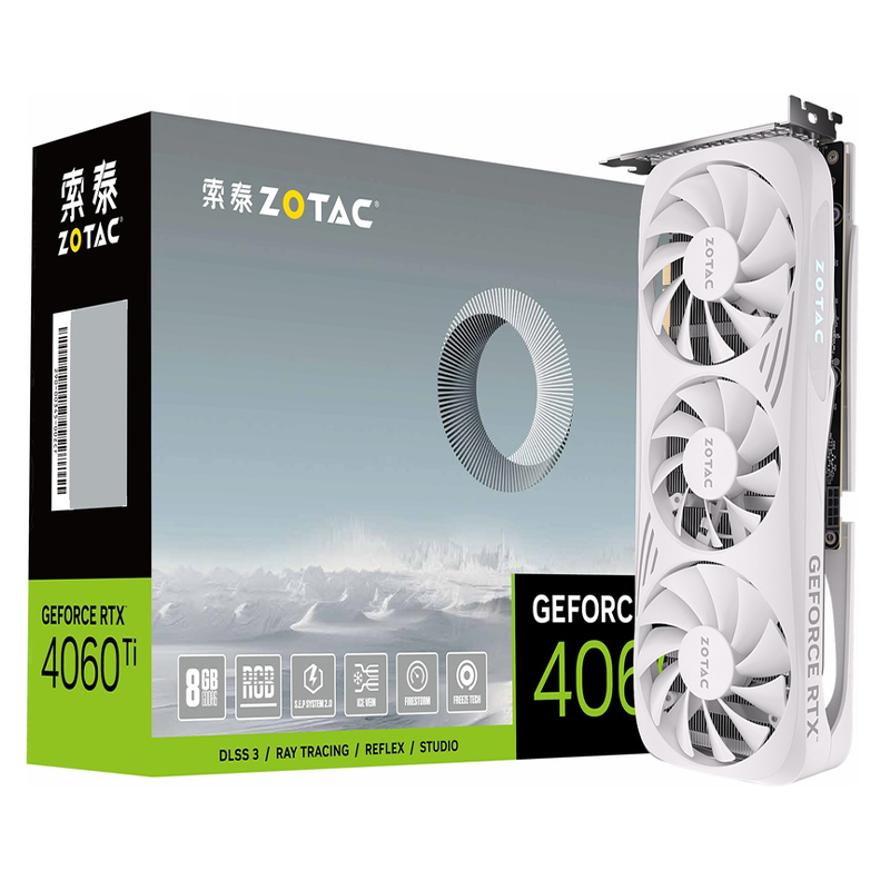 索泰 GeForce RTX 4060/Ti月白电竞游戏DLSS 3白色独立显卡4060 - 图0