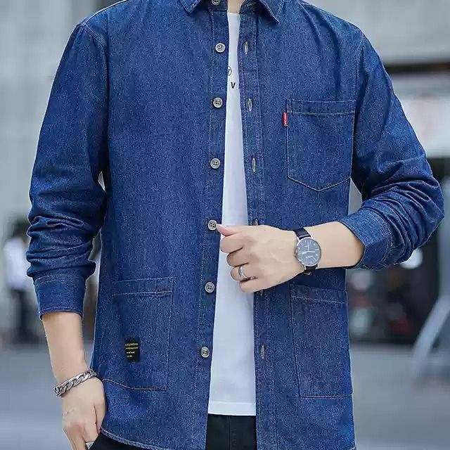 2025高品质棉质牛仔外套男士春秋款新款痞帅衬衣休闲上衣 - 图2