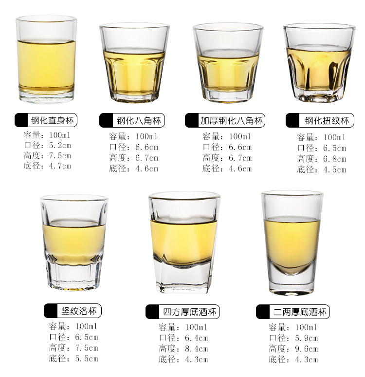 钢化玻璃酒杯一口杯 餐饮杯子100ml二两白酒杯啤酒杯小酒杯6个装 - 图1