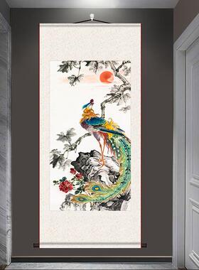 玄关复古丹凤朝阳图书房花鸟画