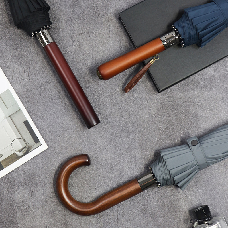 雨邦16骨实木手柄自动雨伞加大加固双人抗风暴长柄伞英伦商务风伞