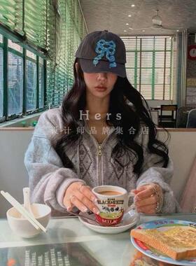 正品OPEN YY 韩国品牌蓝色刺绣小蛇软顶遮阳棒球鸭舌帽女