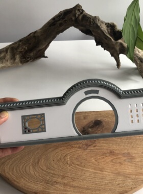 苏式园林波浪顶龙墙月洞门微缩建筑仿古拼装造景花窗桌面树脂摆件