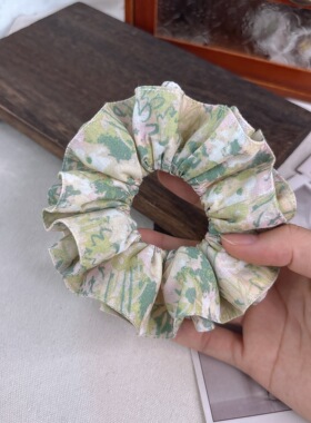 手作绿色油画风大肠发圈纯棉淑女气质小碎花双层发圈高弹力头绳