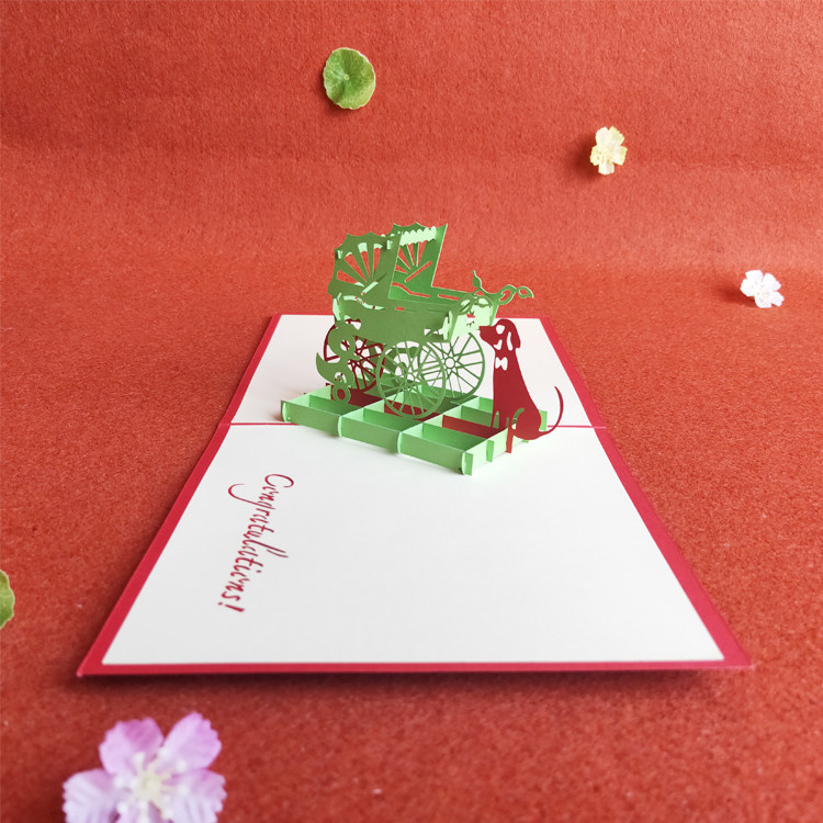 生日贺卡立体创意3D感恩祝福礼物婴儿车简约留言小卡片专业定制