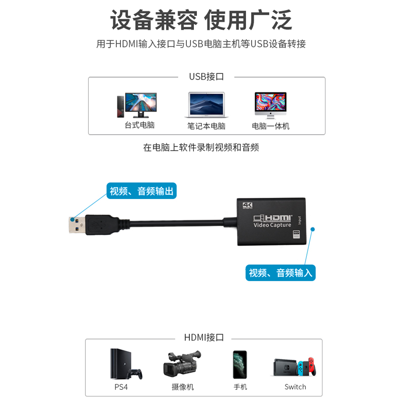 usb视频直播HDMI采集卡高清switch/PS4/xbox/NS游戏机笔记本电脑台式机摄像机直播会议高清录制机顶盒转换器 - 图1