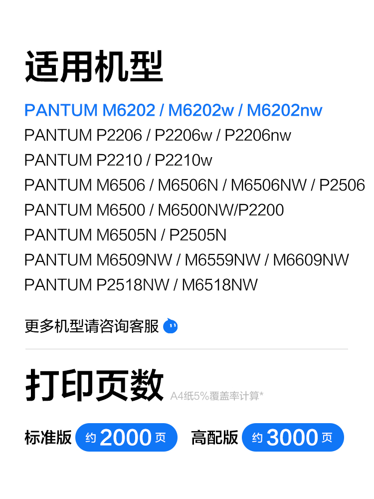 适用奔图M6202nw专用碳粉P2206nw P2200 2210w P2506 M6506 M6500 - 图1