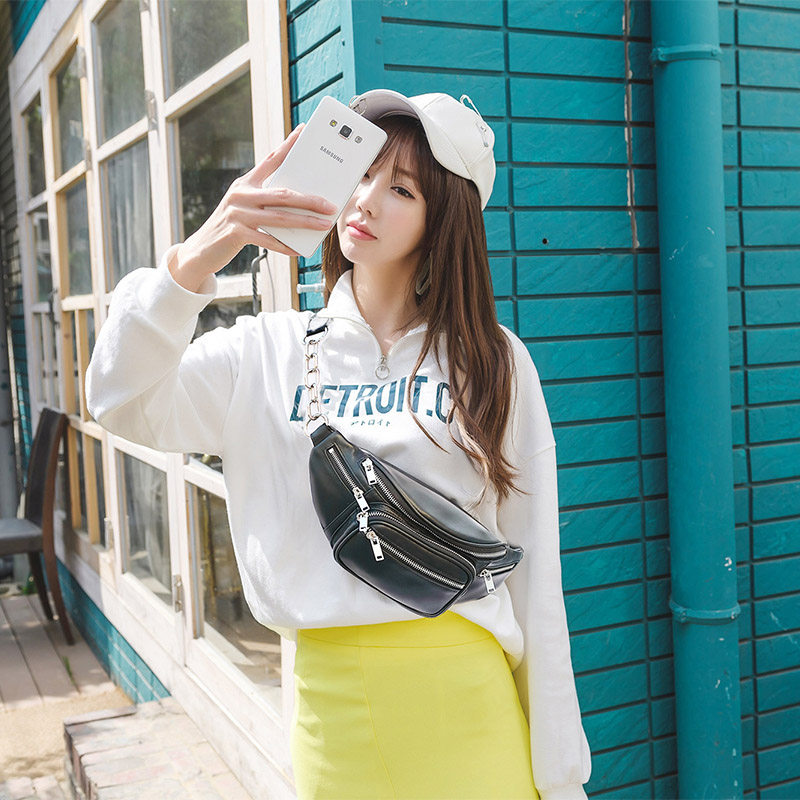 新款羊皮女真皮百搭单肩斜挎潮胸包 帕克狄奥女士包袋