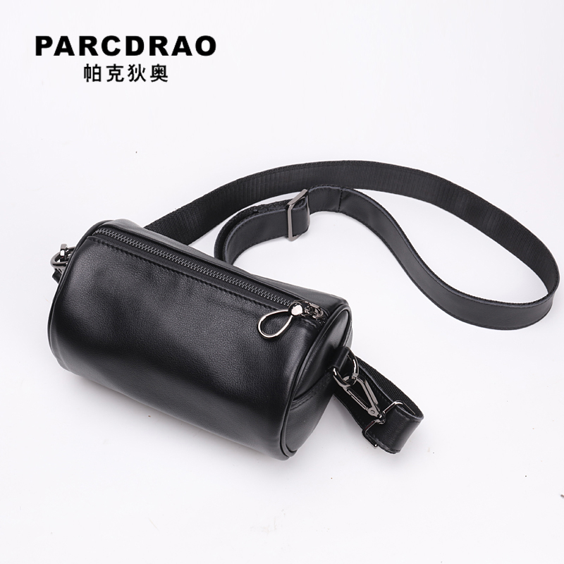 男ins日韩潮流圆筒头层牛皮斜挎包 帕克狄奥男士包袋