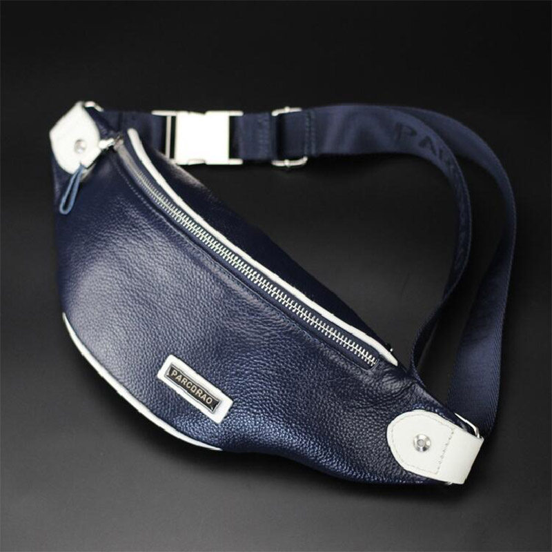 腰包男休闲手机包头层牛皮潮斜挎包 帕克狄奥男士包袋