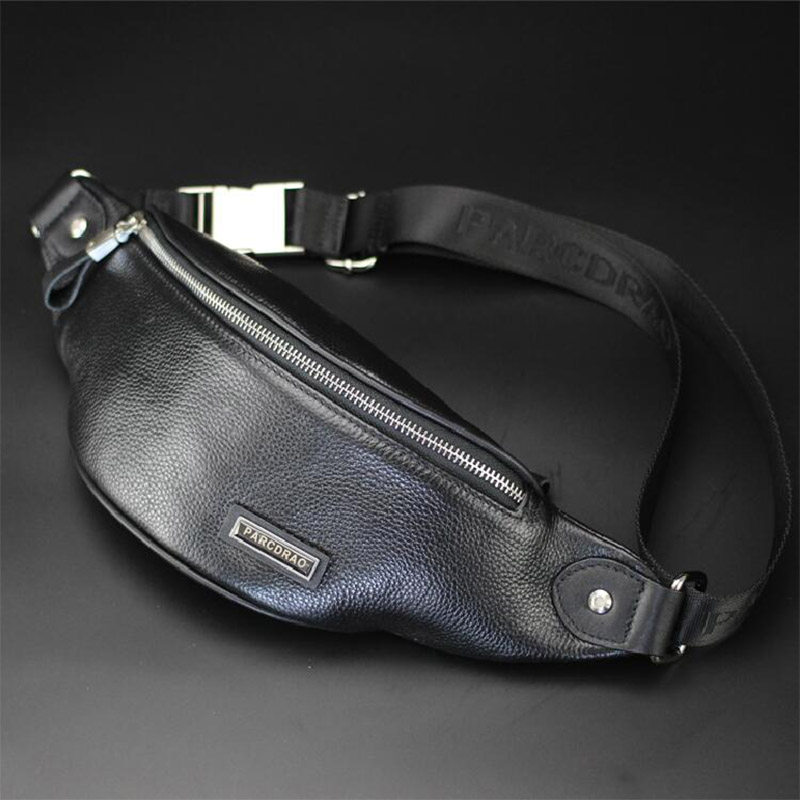 腰包男休闲手机包头层牛皮潮斜挎包 帕克狄奥男士包袋