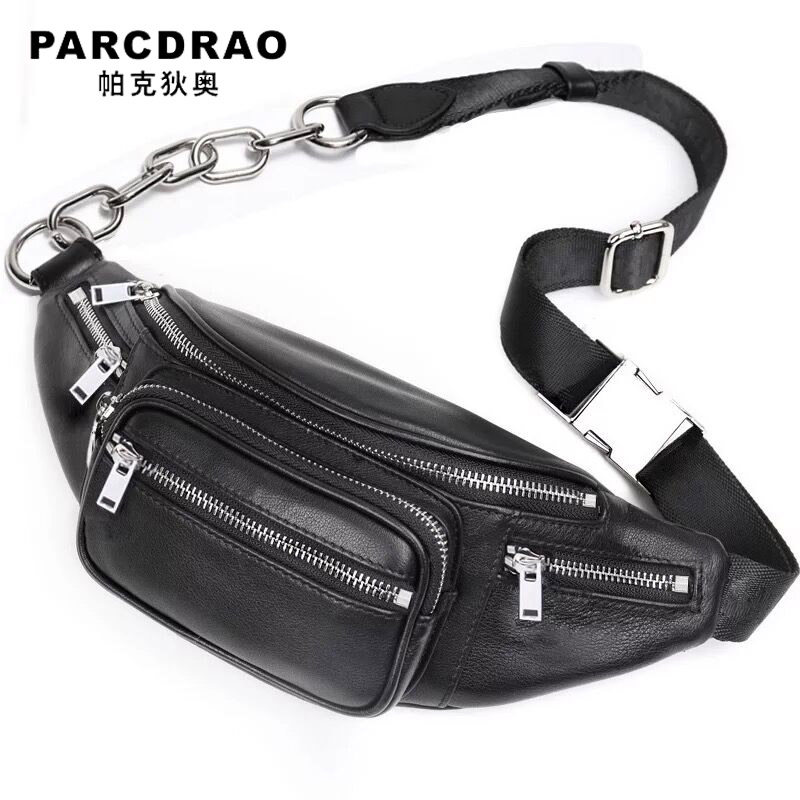 新款羊皮女真皮百搭单肩斜挎潮胸包 帕克狄奥女士包袋