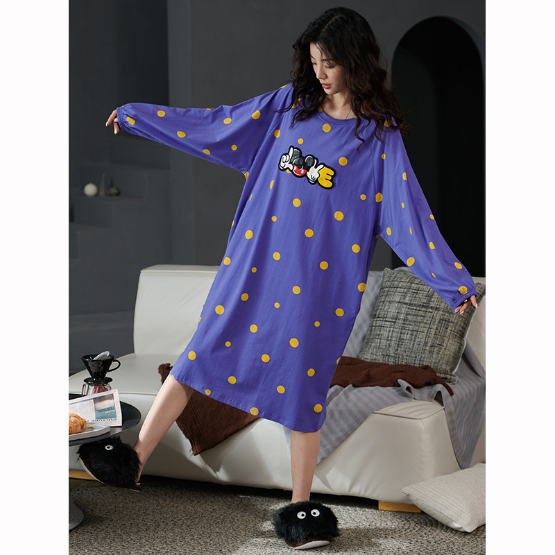 可外穿睡裙春秋纯棉长袖休闲连衣裙 康汝雅睡裙