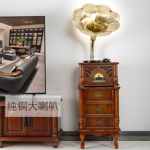 今墨留音机复古客厅欧式黑胶唱片机大喇叭老式电唱机留声机S16 - 图1