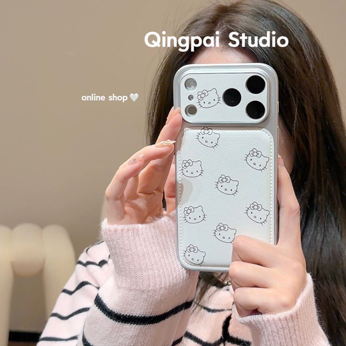 轻派皮质ins白色线条猫咪适用苹果17promax手机壳iphone16pro新款15女款14银色边框13小众简约日韩风全包硬壳,淘宝优惠券,粉丝福利购,淘宝优惠卷