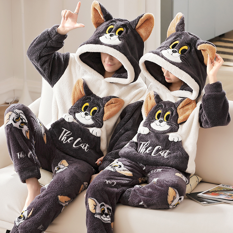 情侣秋冬款女士加绒珊瑚绒睡衣 kissingme睡衣/家居服套装