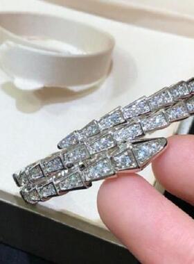 蛇形手镯女士镀金18k玫瑰金三圈多圈小众设计网红手环头满钻蛇骨