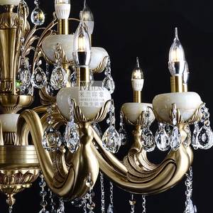 欧式奥特斯汀维沙华风格高档奢华艺术全铜水晶玉石蜡烛吊灯饰