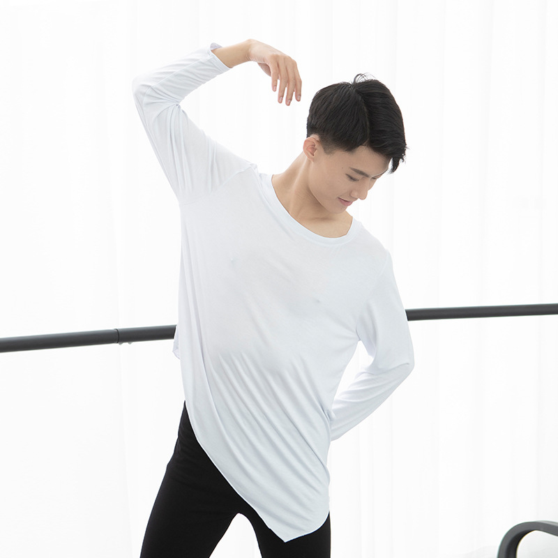 男舞蹈练功服上衣宽松现代舞不规则形体服成人拉丁舞基础训练服装 - 图0