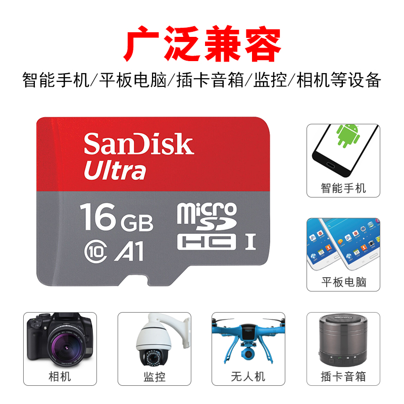 闪迪16g内存卡micro sd卡行车记录仪高速存储卡扩展储存卡tf卡16g-图1