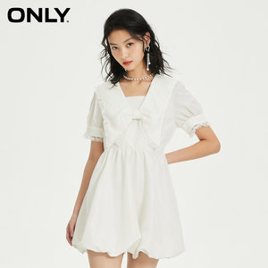 ONLY2021夏季修身显瘦蕾丝娃娃领设计灯笼连衣裙女121307013